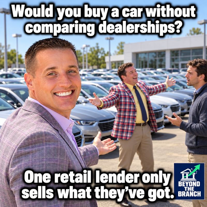 Would you buy a car without comparing dealerships? One retail lender only sells what they've got.